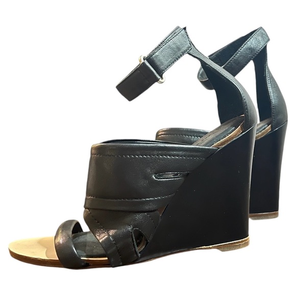 Rag & Bone Black Leather Wedge Platform Sandals Ankle Strap Size 37 - Picture 6 of 12